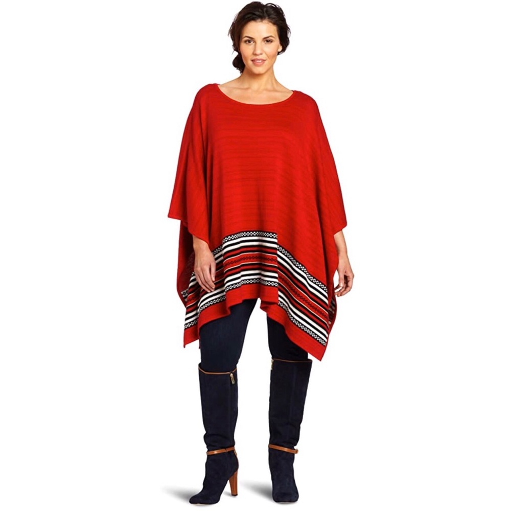 Jones New York Plus Size Boat Neck Poncho Sweater.